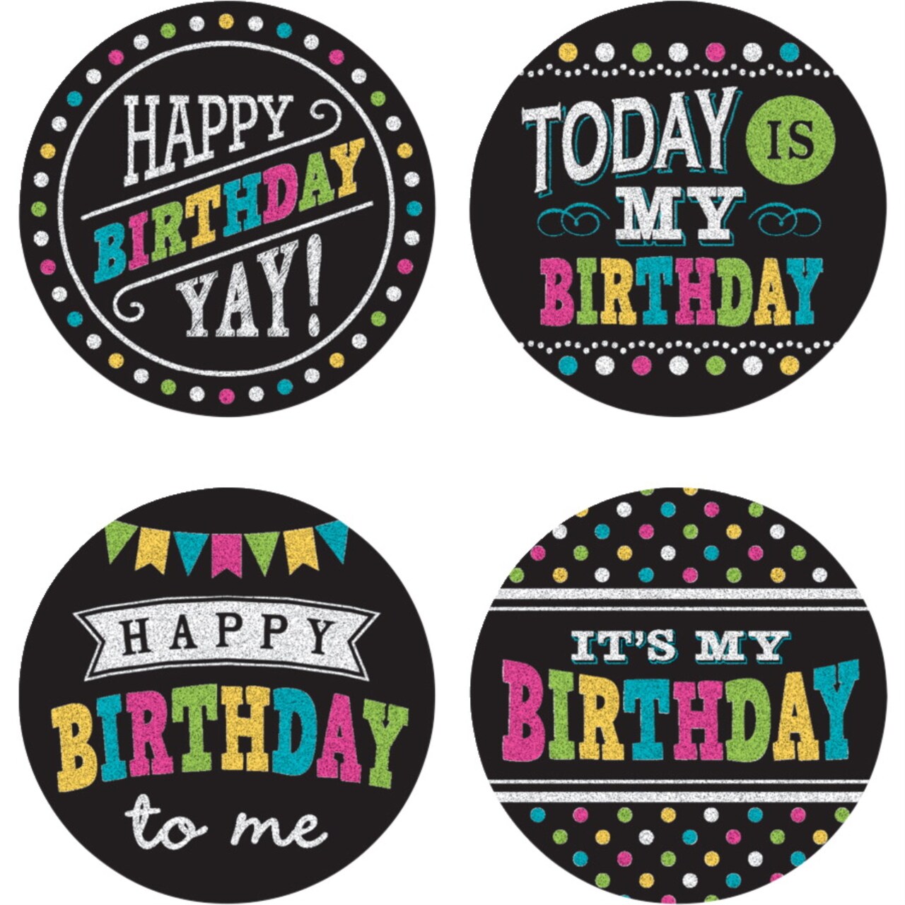 Teacher Created Resources Chalkboard Brights Happy Birthday Wear 'Em Badges, Pack of 30